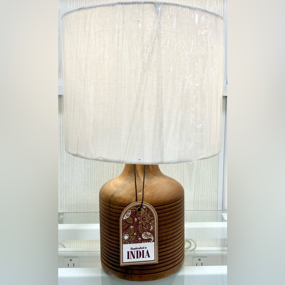 Hand Made Indian Designs Small Wooden Carved Lamp New